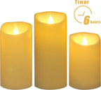 CANDLE CHOICE Waterproof Outdoor Battery Operated Flameless Pillar Candles with Timer Realistic Flickering Plastic Fake Electric LED Lights for Lantern Garden Wedding Christmas Decorations 3 Pack