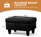 Ottoman Rectangular Storage Ottoman Bench, Faux Leather Footrest, Coffee Table, Stool Footstool with Hinged Lid for Living Room, Bedroom, Entryway, Black, 28.5"x19"x17.5"