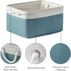 TheWarmHome Fabric Storage Bin with Handles,Storage Basket for Home Storage and Organization, Shelf Basket with Cover for Living Room Bedroom Closet（White & Green Large,15.7L*11.8W*8.3H