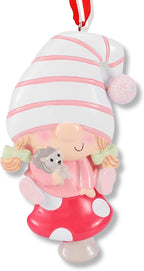 Ornaments by Elves - Personalized Baby Gnome Pink Christmas Ornaments 2024 Adorable Girl Gnome on Red Mushroom Great Addition to Christmas Decor Personalized Gifts in a Giftable Packaging