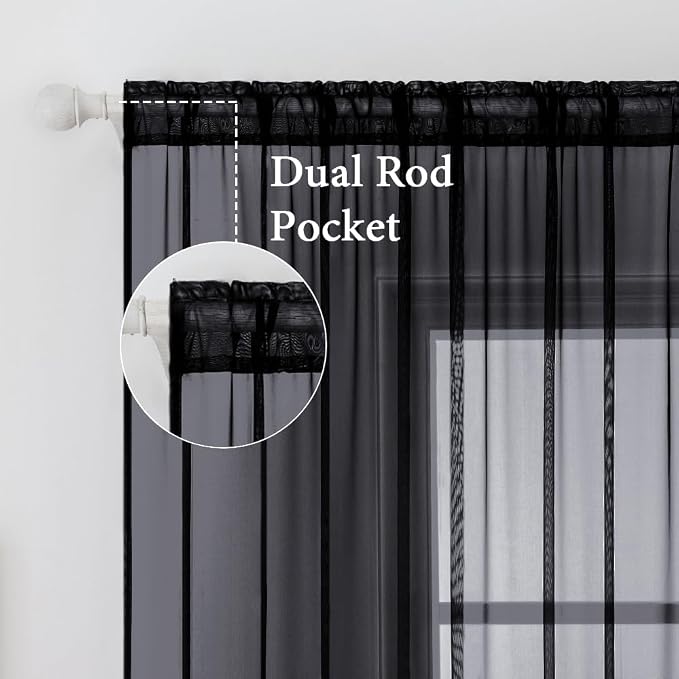 MIULEE 2 Panels Sheer Curtains for Living Room 54 X 96 Inches Black | Window - Image 2