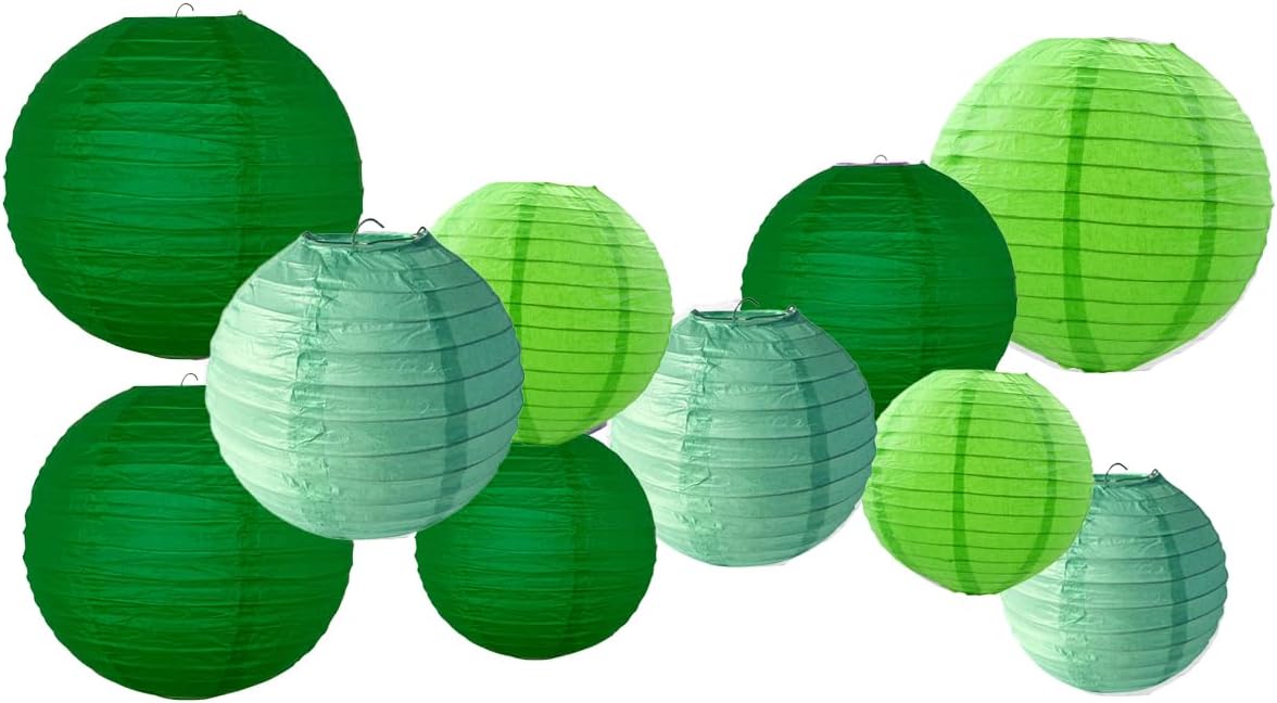 Paper Lanterns Decorations,Paper Hanging Decorations Ball Lanterns Lamps for Golf Party Dinosaur Birthday Parties Arbor Day（10 Pcs,4 in/6 in/8 in/10 in,Green）