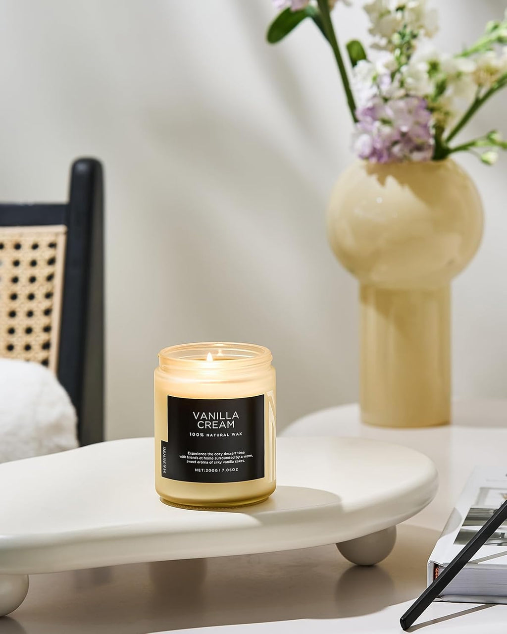 M&SENSE Vanilla Candles 100% Natural Organic Soy Wax Relaxing Aromatherapy Scented Candle, 7.05oz 50 Hours Burning Time Non Toxic Housewarming Gifts for Women and Men