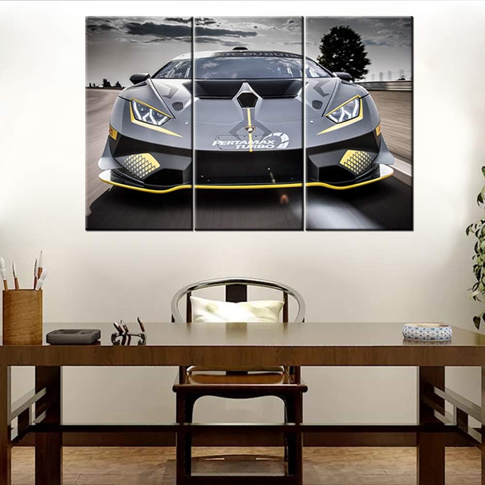 Bedroom Pictures Wall Decor Gloomy Landscape Painting Sports Car Artwork Giclee Multi Panel Print on Canvas Wall Art Modern House Decor Framed Gallery-Wrapped Ready to Hang - 12 x 24 inch x 3 Pieces