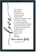 LuZhiQiang Love Is Patient Kind Wall Art 16"×11" Love Never Fails Sign 1 Corinthians 13 Bible Verse Wood Framed Wall Hanging Decor (Black)