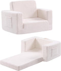 Toddler Chair Sherpa Kids Couch, 2-in-1 Soft Kids Sofa Lounger for Bedroom, Convertible Couch for Girls and Boys, Reading Chair, Beige