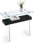 ivinta Glass Console Table with Storage, 39.4" Modern Sofa Table for Living Room, Foyer, Hallway, Bedroom 5101 (Black)