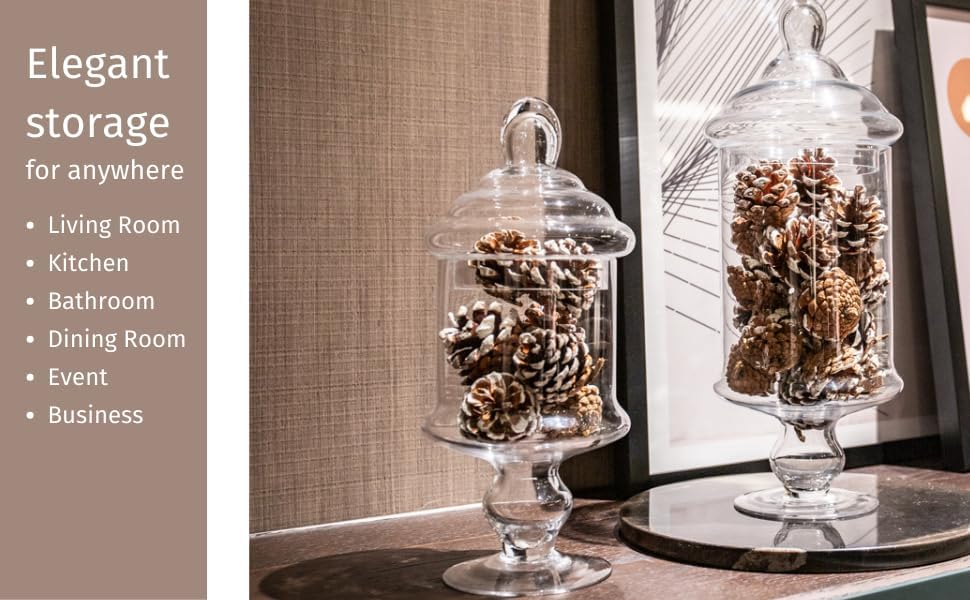 Diamond Star Clear Glass Apothecary Jar Decorative Candy Buffet Jars Elegant Glass Storage Containers (Height: 15" Body: 6.5")