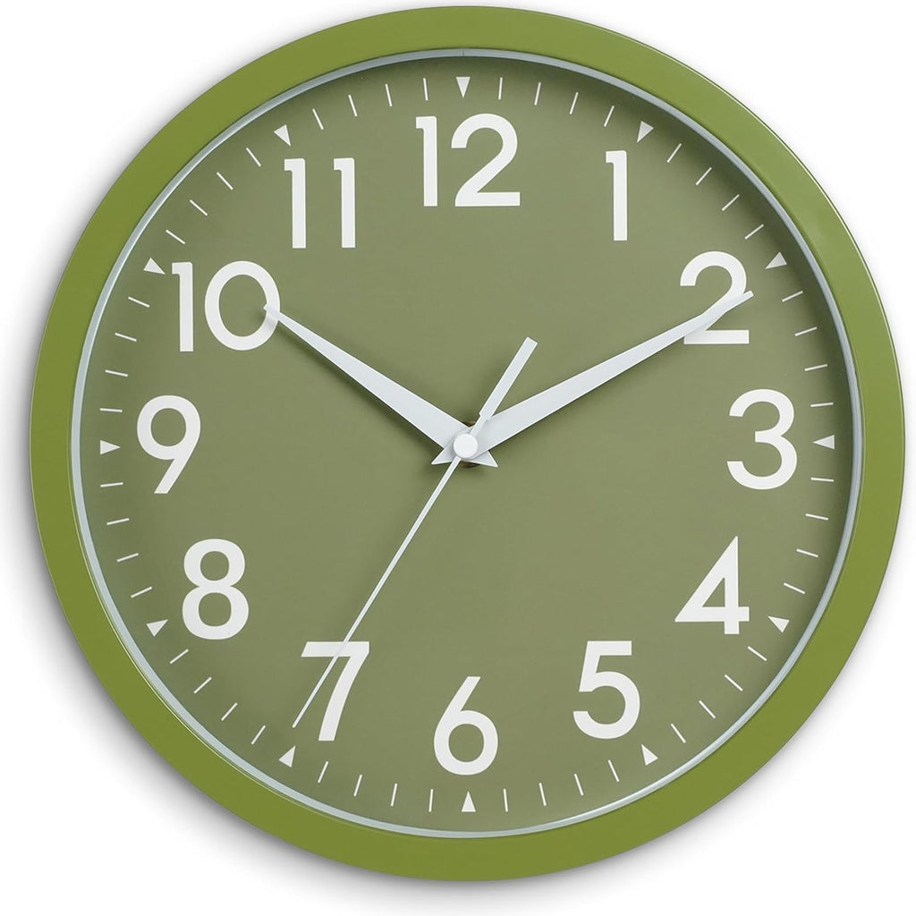 Wall Clock Small Analog 8 Inch Silent Non Ticking Battery Operated Modern Simple Decorative for Kitchen Office Bedroom Bathroom Living Room(Olive Green)