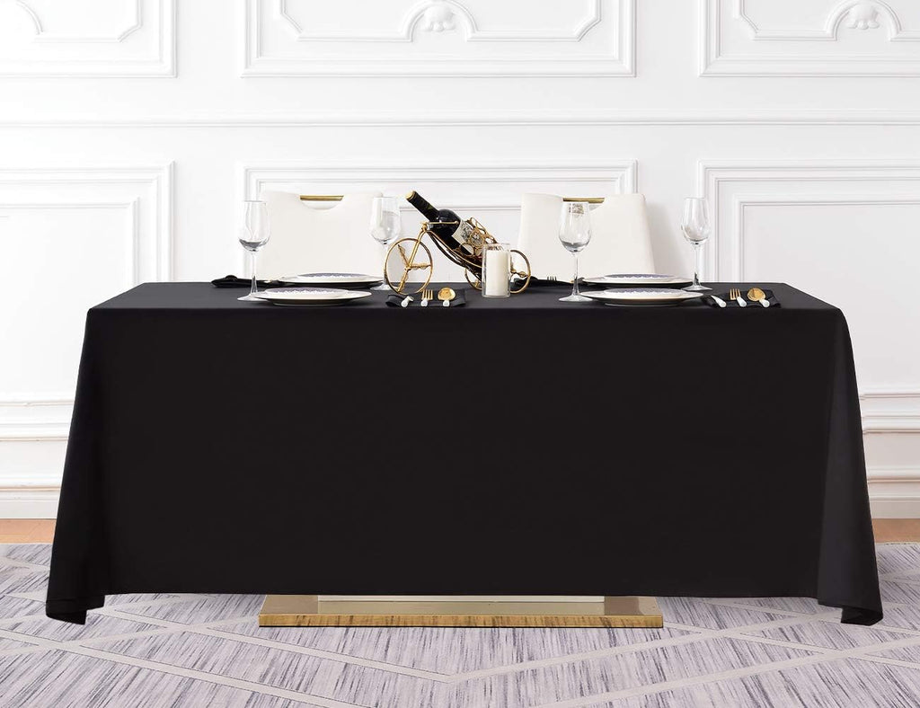 Surmente Black Tablecloth 90 x 132-inch Rectangular Polyester Table Cloth for Weddings, Banquets, or Restaurants