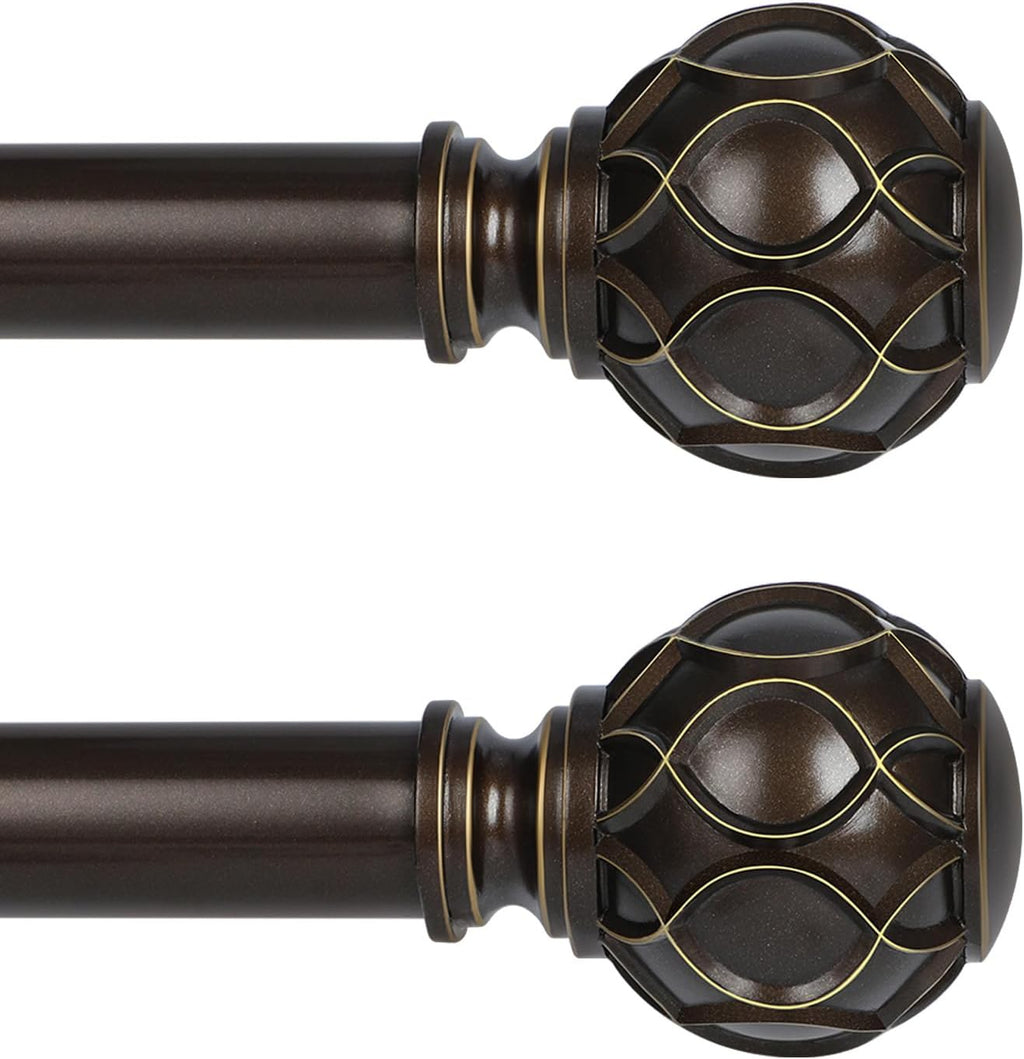Bronze Farmhouse Curtain Rods for Windows:Heavy Duty Adjustable Curtain Rod for Bedroom Living Room,Boho Decorative Rustic Drapery Rods with Vintage Coastal Finial,Antique Bronze 2 Pack 18-45"