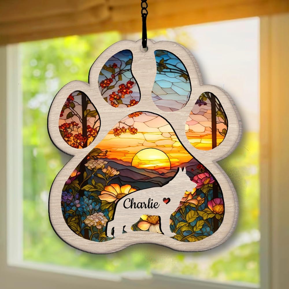 Personalized German Shepherd Suncatcher Dog Memorial Gifts, Custom German Shepherd Ornament Christmas Tree, Pet Remembrance Gift, Loss of Dog Sympathy Gift, Pet Loss Suncatcher