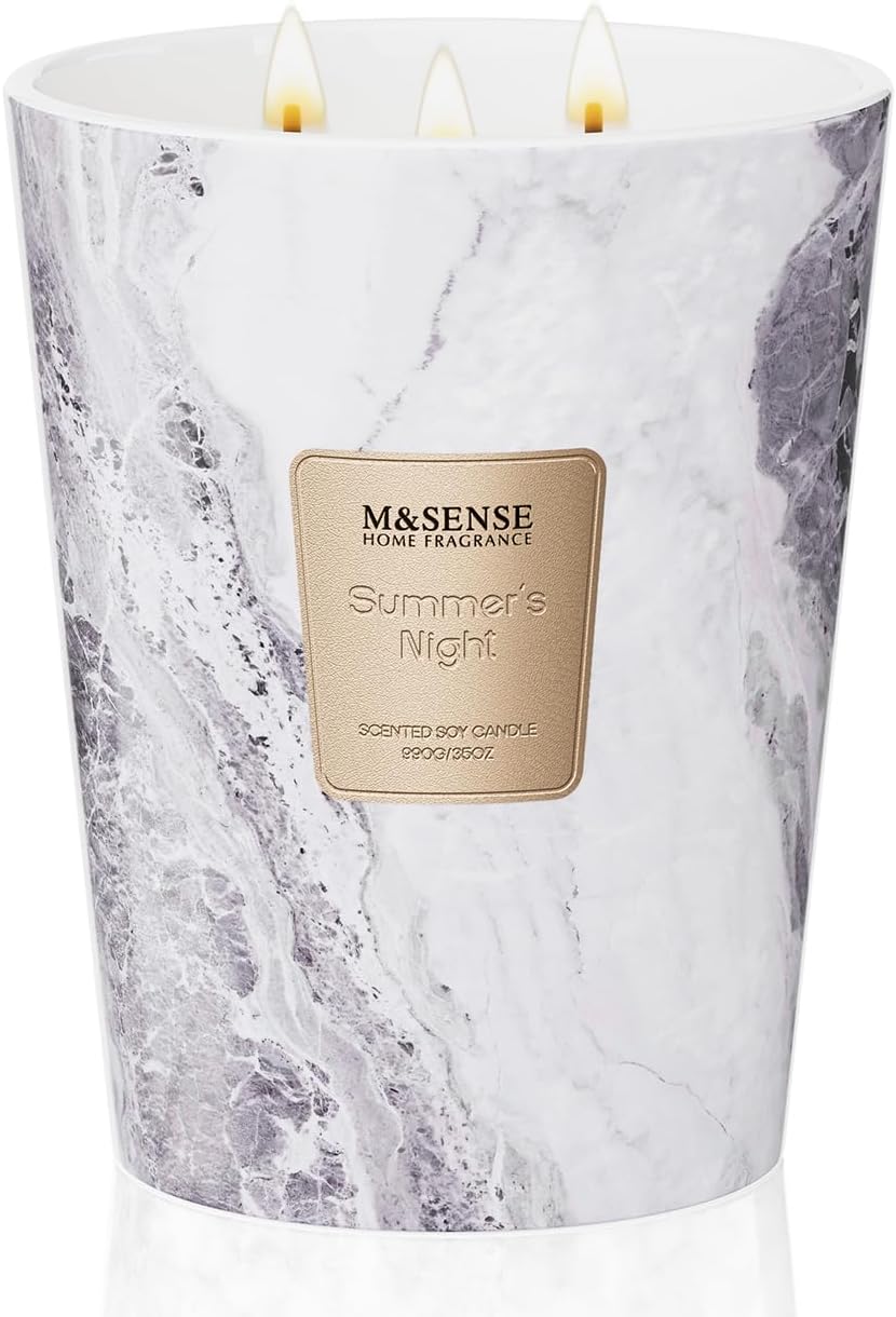 M&SENSE Summer Night Scented Candles for Home, 3-Wick Highly Scented Jar Candles, Extra Large Candle 35 Oz 150 Hours Long Lasting Burning, Relaxing Aromatherapy Candle for Stress Relief, Meditation