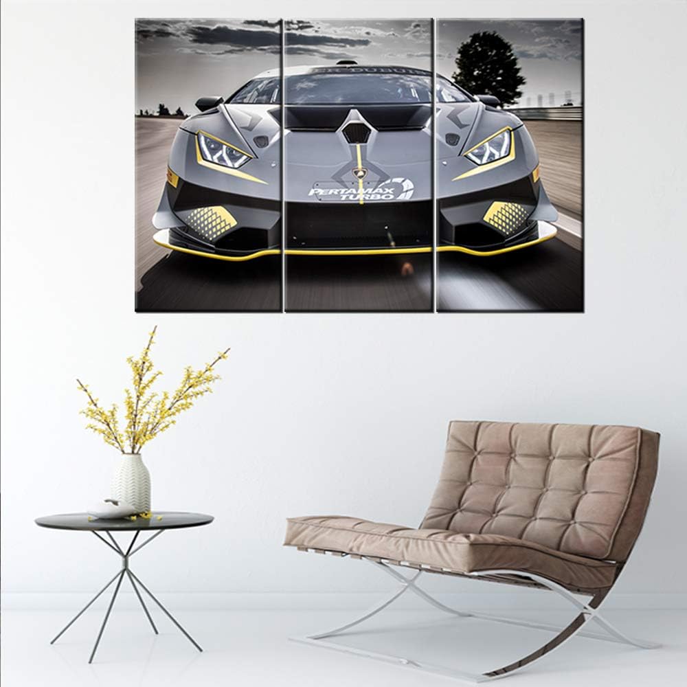 Bedroom Pictures Wall Decor Gloomy Landscape Painting Sports Car Artwork Giclee Multi Panel Print on Canvas Wall Art Modern House Decor Framed Gallery-Wrapped Ready to Hang - 12 x 24 inch x 3 Pieces