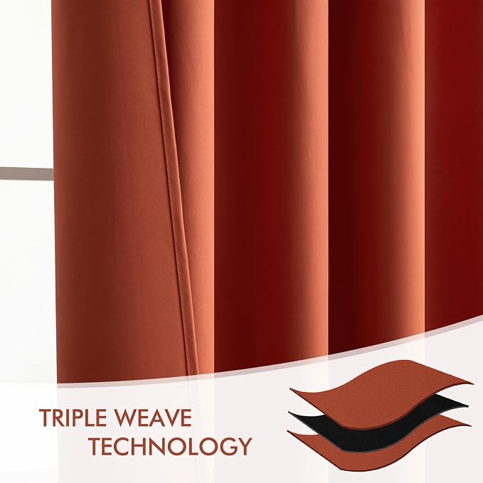MIULEE Fall Burnt Orange Back Tab Blackout Curtains 52"x90" Length 2 Panels | - Image 7