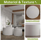 Round Nesting Coffee Table Set of 2 Small Round Coffee Tables for Living Room Modern Fluted Coffee Table Circular End Table Side Table for Small Spaces No Assembly (White B, 27 in)