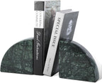 Marble Bookend for Shelves, Non-Skid Bookends for Heavy Books, Heavy Duty Book Stopper for CDs, Luxury Book Shelf Holder, Quarter Circle Design Book Ends Decorative, Indian Green, Set of 2