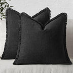 MIULEE Boho Linen Fringe Decorative Throw Pillow Covers Black 18x18 | Set of 2 by MIULEE