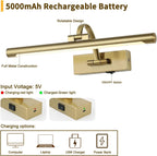 Battery Operated Picture Light with Remote and Timer, Wireless Art Lights for Paintings Brass Rechargeable Gallery Light Dimmable Artwork Lighting for Canvas, Portrait 16'' Inch Warm White