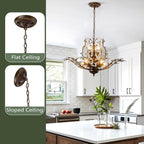 Vintage Farmhouse Chandelier 8-Light Crystal Branch Pendant Lights for Living Room Dining Room Porch Kitchen Island Bedroom Restaurant, Aged Bronze