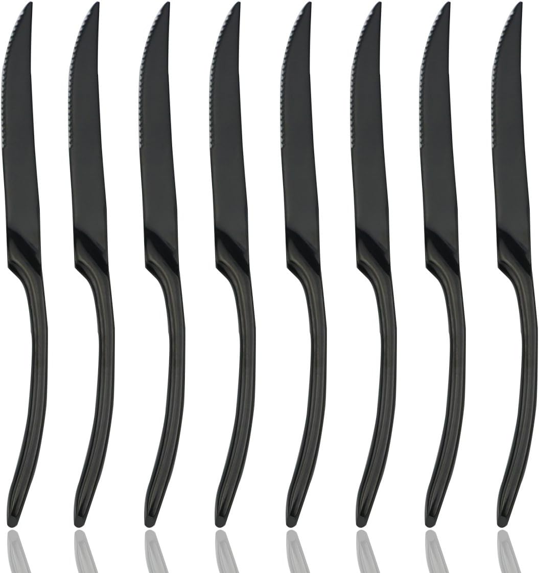 JASHII 18/10 Stainless Steel 8 Piece Mirror Polished Black Steak Knife Black Utensil Set
