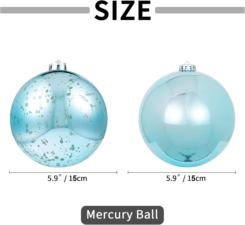 XmasExp Large Christmas Ball Ornaments,2pcs Ligh Blue Giant Shatterproof Plastic Hanging Mercury Xmas Ball Decorations Christmas Tree Ornaments (Lake Blue, 6")