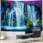 FENDROM Waterfall Tapestry Purple Forest Wild Flowers Floral Mountain Jungle Plants Nature Landscape Wall Hanging Bedroom Living Room Hanging Decorative Blanket