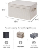 StorageWorks Large Storage Bins with Lids, Decorative Storage Boxes with Lid and Handles, Foldable Storage Baskets for Closet, Shelves, Stackable, Khaki Stripe, 3-Pack
