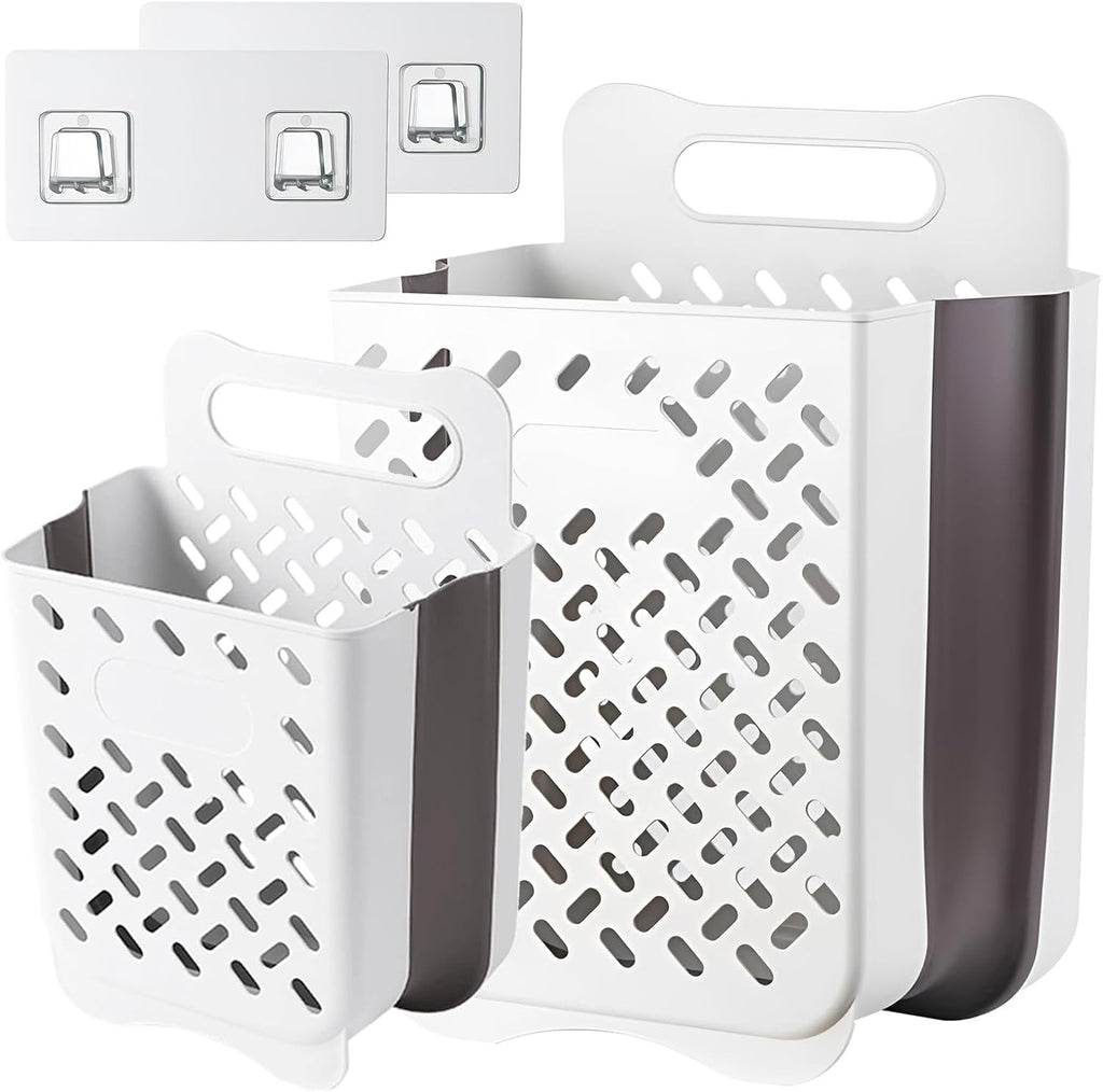 Plastic Collapsible Hanging Laundry Baskets with Carry Handle, Space-Saving Wall Hanging Laundry Basket Durable Tall Folding Plastic Laundry Hamper Waterproof Dirty Clothes Organizer XL+L