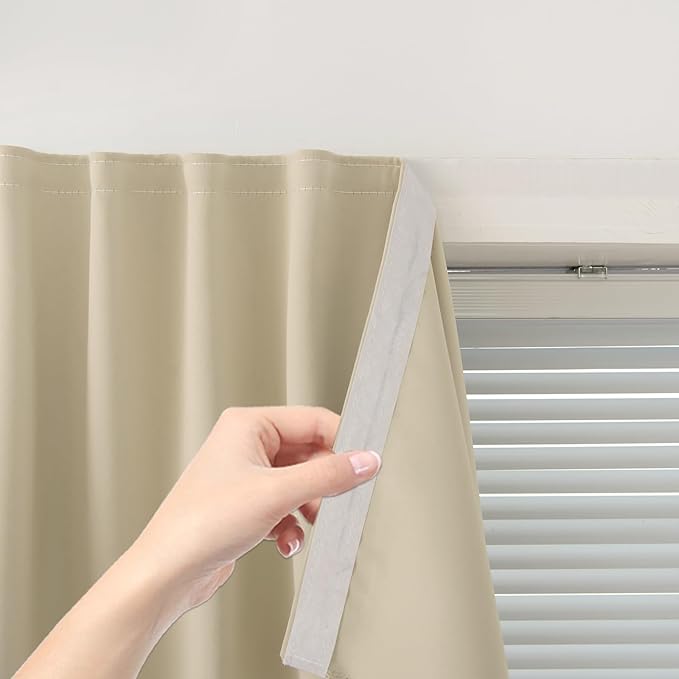 Room Darkening Curtains with Adhesive Backing Tool Free Hanging Window Drapes by Sovtfides