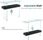 ivinta Glass Console Table with Storage, 39.4" Modern Sofa Table for Living Room, Foyer, Hallway, Bedroom 5101 (Black)