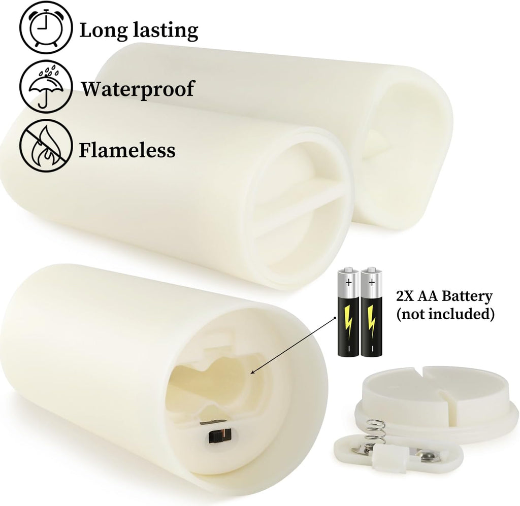 Set of 24 Waterproof Outdoor Flameless Candles,Realistic LED Candles with 4 Remote and Timer,(H 4" 5" 6" x D 2.2"),for Halloween Wedding Festival Decor.