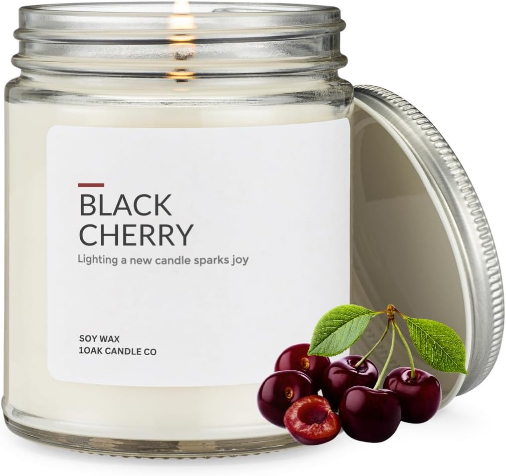 1OAK Soy Wax Scented Candles (Black Cherry) - Black Cherry Candle - Soy Candles for Home Scented - Long Burning Candles Premium - Hand-Poured (7oz.)