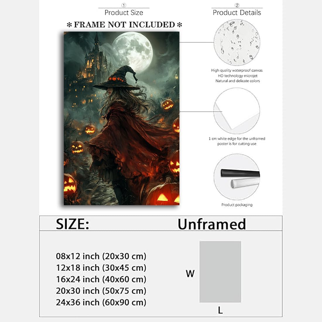 Dark and Moody Gothic Witch Poster Wall Art,Vintage Rustic Witch in Cloak with Castle Pumpkin Road Dark Gothic Poster,Goth Spooky Season Halloween Prints for Fantasy Office,24"x36" Unframed