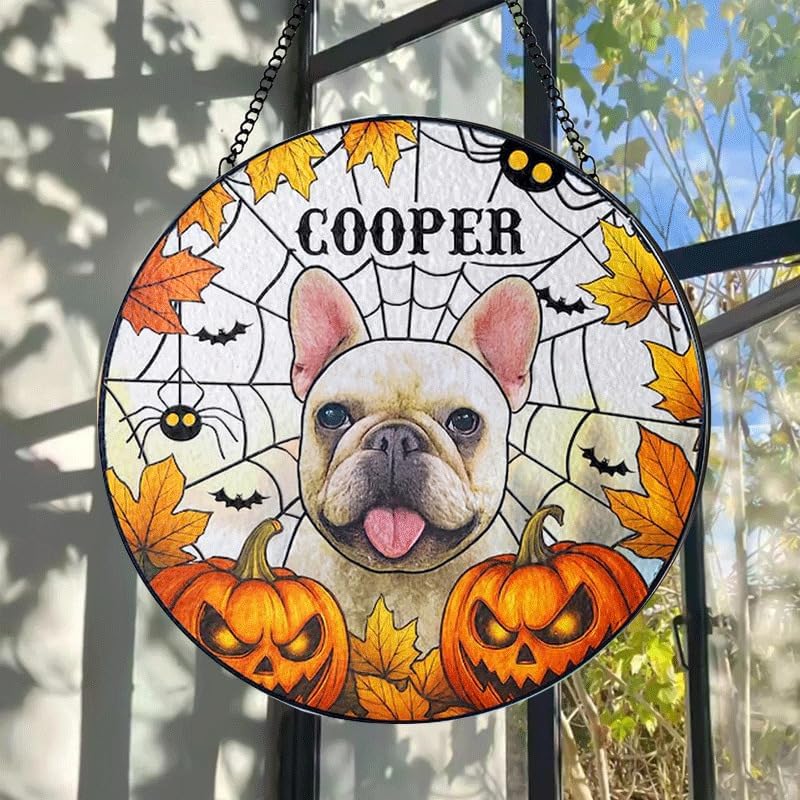 Personalized Halloween Dog Glass Window Hanging Ornament,Custom Pet Photo Ornament, Unique for Dog Lovers,Customized Pet Keepsake for Spooky Season, Fall Holiday Décor /4