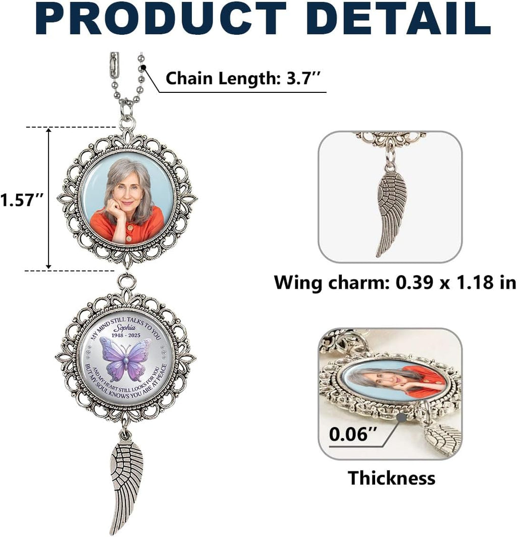 Metal Memorial Ornament with Custom Photo - My Mind Still Talks to You Charming Christmas Ornament Car Hanging Charm Remembrance Sympathy Gift for Loss of Loved Ones Grieving Keepsake