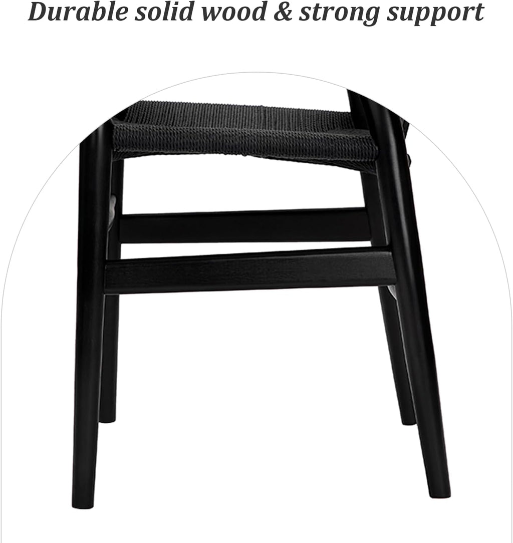 Wishbone Chair Natural Solid Wood Dining Chair/Hans Wegner Y Chair Rattan and Wood Accent Armrest Chairs Set of 4 (Ash Wood + Black 4 Chairs)