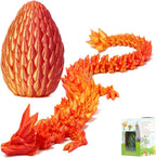 3D Printed 12” Articulated Crystal Dragon Inside 5.1” Egg - Unique Collectible, Fidget Toy, Fantasy Home & Office Desk Decor (Laser Red)
