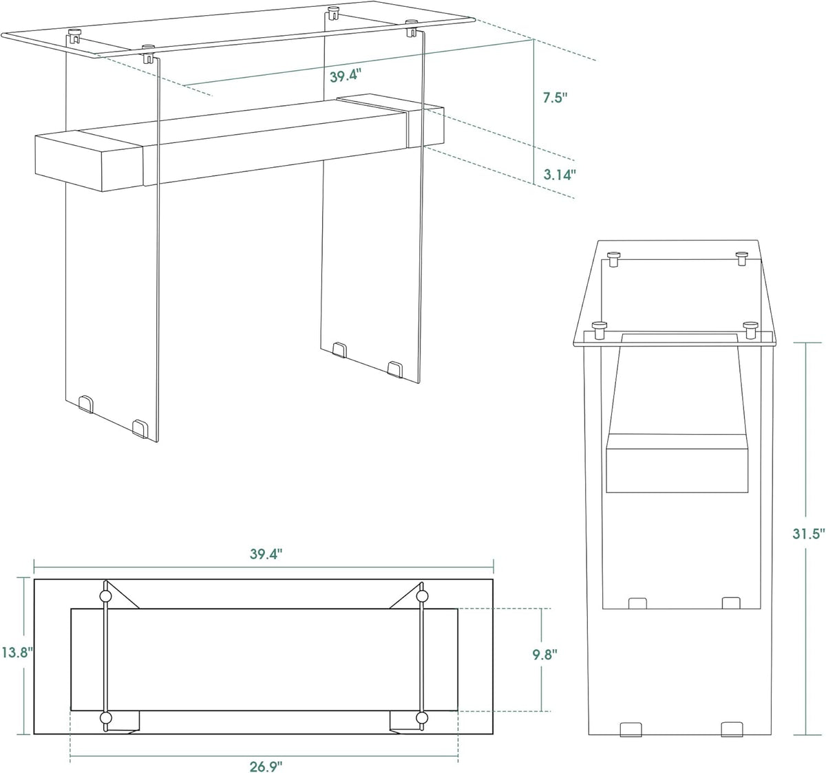 ivinta Glass Console Table with Storage, 39.4" Modern Sofa Table for Living Room, Foyer, Hallway, Bedroom 5101 (Dark Brown)