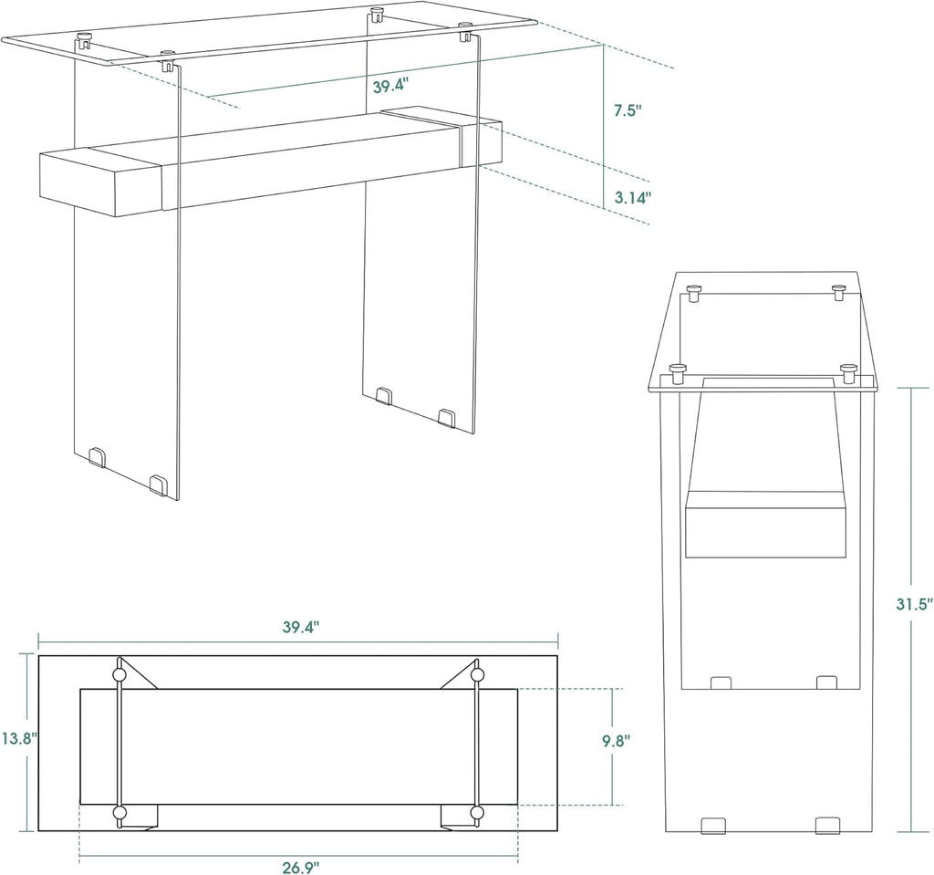 ivinta Glass Console Table with Storage, 39.4" Modern Sofa Table for Living Room, Foyer, Hallway, Bedroom 5101 (Black)