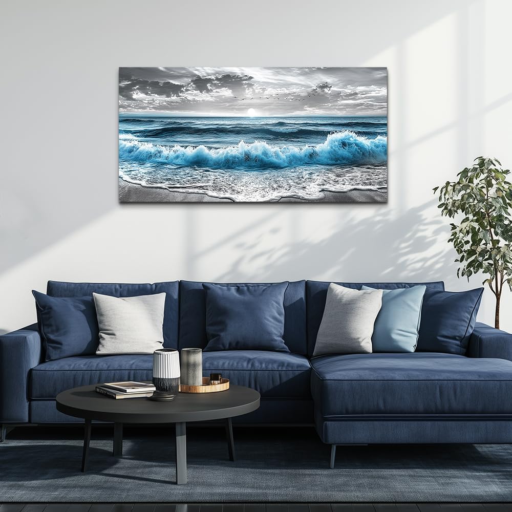 ZUITINGHUA Canvas Wall Art For Living Room Wall Decor For Bedroom Office Wall Decoration Sea Wave Landscape Painting Black And White Pictures Artwork Room Aesthetic Home Decor 20x40 In