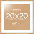 Homeforia 20x20 Wood Picture Frame, High End Natural Oak 20 x 20 Square Light Wooden Frames with Mat 16 by 16 inch Photo, 20by20 Poster Frames Matted to 16x16 Print, Tempered Glass, Wall Kit, Set of 1