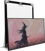 JFHCQJPK Witch in the pink sea of flowers Halloween prints weird flowers wall art silhouette painting fashionable romantic decoration suitable for bedroom8x12in Metal blackFramed