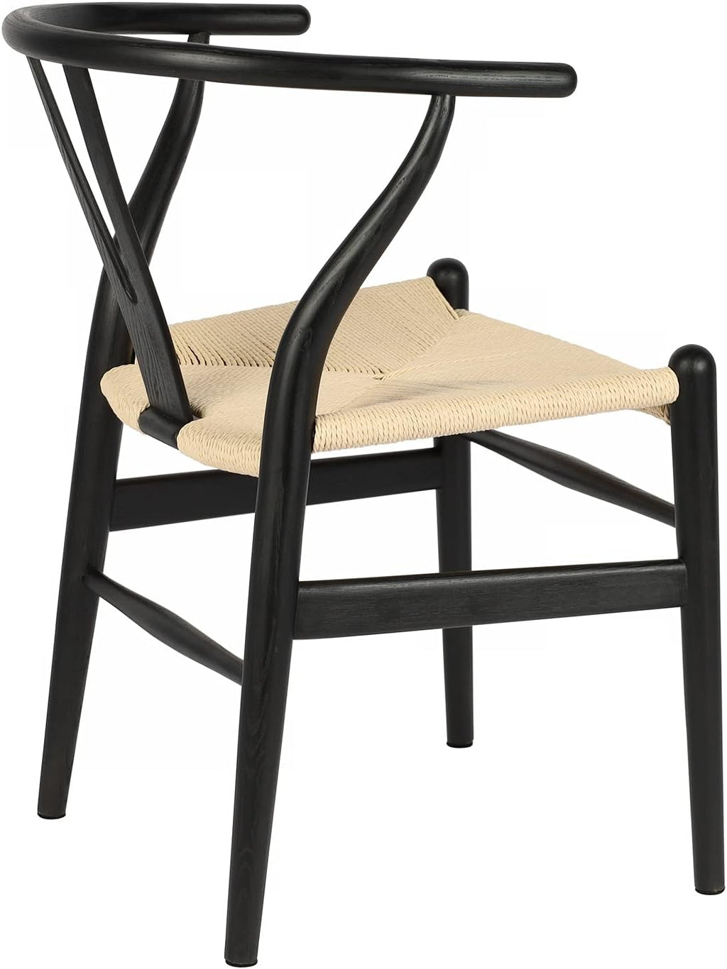 Tomile Solid Wood Wishbone Chair Y Chair Mid-Century Armrest Dining Chair, Hemp Seat (Ash-Black Frame + Natural Cord)