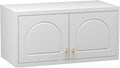 Wall Cabinet with Doors, Small Hanging Cabinet for Kitchen Pantry, Metal Overhead Cabinets for Dining, Living Room, Bathroom, 16" D x 32" W x 15" H, White, Assembly Required
