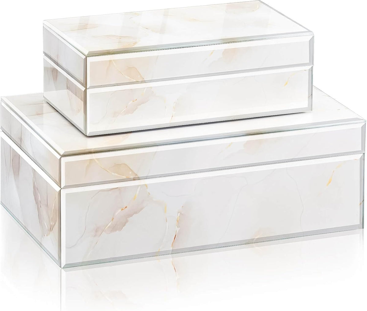Homde Glass Decorative Storage Box: Set of 2 Boxes for Home Decor - Large Organizer with Lids for Decorations