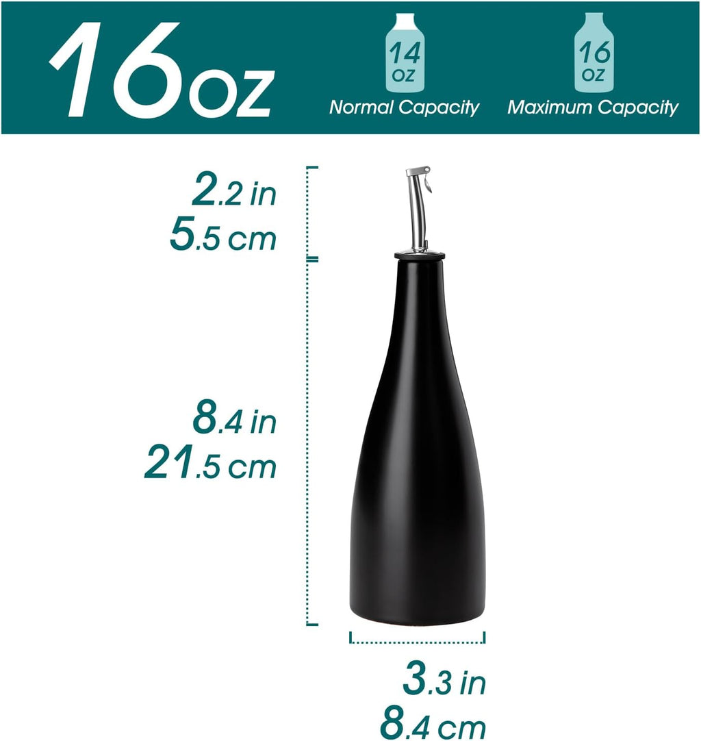 vancasso 16 Oz Ceramic Olive Oil Dispenser Bottle, Bottle Dispenser with Spout and Funnel for Kitchen,Suitable for Oil, Vinegar, Coffee Syrups & Other Liquids，BK