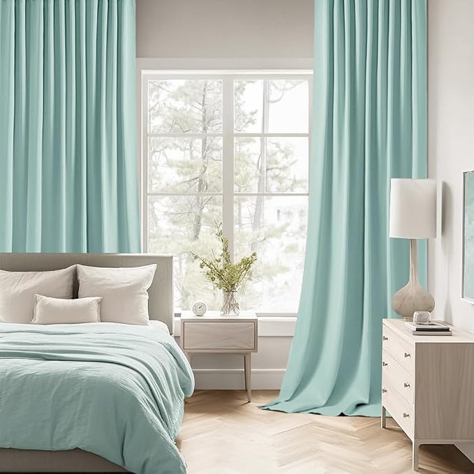 MIULEE Aqua Back Tab Blackout Curtains 52x120 Inch Long 2 Panels Set | Rod - Image 2