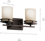 Kichler Hendrik 14.5" 2 Light Vanity Light with Light Umber Etched Glass Olde Bronze®