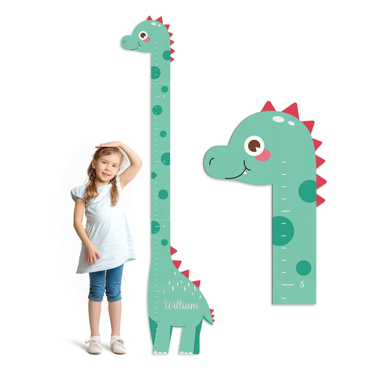 Personalized Name Growth Chart, Dinosaur Wooden Height Chart, Thick Height Measuring Board, Kids Height Tracker for Nursery Decor, Baby Boy Girl Measurement Ruler, Growth Charts Ruler
